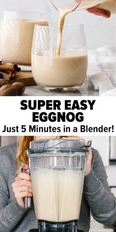 Cooked Eggnog Recipe Homemade, Homemade Eggnog Easy, Healthy Egg Nog, Diy Eggnog Recipes, Eggnog Non Alcoholic, How To Make Egg Nog, Egg Nog Recipe Homemade Alcoholic, Boozy Eggnog Recipe, Vitamix Eggnog Recipe