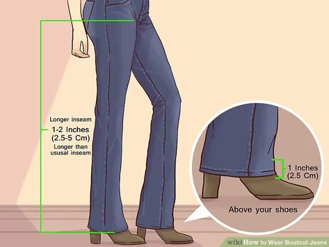 How to Wear Bootcut Jeans (with Pictures) - wikiHow Bootcut Jeans With Boots Outfits, Bootcut Jeans Outfit With Boots, Bootcut Jeans Outfit Spring, Shoes To Wear With Bootcut Jeans, How To Style Bootcut Jeans, How To Wear Bootcut Jeans, Bootcut Jeans Outfit, Ankle Boots With Jeans, Jeans Outfit Spring