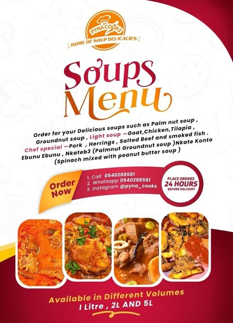 Flyers Food Design, Notice Design Layout, Food Flyer Design Creative, Flyer Template Design Layout, Restaurant Poster Design, Flier Designs, Peanut Butter Soup, Restaurant Flyer Design, Soup Menu