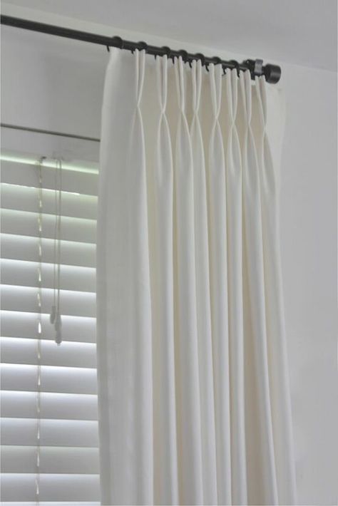 You don’t have to spend a fortune on custom drapes…I’ll show you how to make ready-made Ikea Ritva curtains look like expensive custom drapes. I think beautifully designed and created drapes(window treatments) are second only to good lighting in a well designed space.  Step 1. Cut the Ritva to the proper length for your window.Hang your curtain rod, including the rings. Measure from the bottom of the rings to the floor…this is the finished length of your drapes. Then… Ikea Ritva Curtains, Ritva Curtains, Shower Curtain With Valance, Stenciled Curtains, Diy Drapes, Wicker House, Curtains Pictures, Ikea Curtains, No Sew Curtains