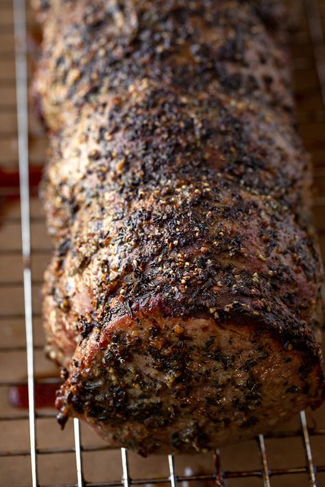 This beef tenderloin with herb-pepper crust is deliciously flavorful, tender and juicy, a terrific pick for the holidays or a festive meal! | thecozyapron.com #beeftenderloinrecipes #beeftenderloin #beeftenderloinrecipesoven #beeftenderloinroast #beeftenderloinrecipesoveneasy Seasoning For Beef Tenderloin, Beef Tenderloin Recipes Christmas, Tenderloin Beef, Christmas Beef Tenderloin Recipes, Beef Tenderloin Roast Recipes Ovens, Tenderloin Roast In Oven, Christmas Beef Tenderloin Dinner, Ina Garten Beef Tenderloin Recipes, Tenderloin Recipes Beef