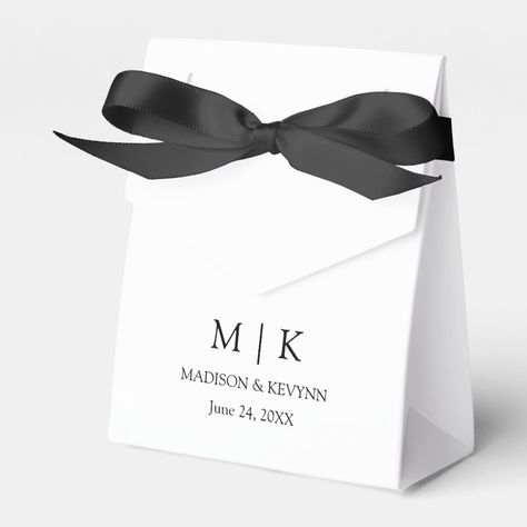 Modern Minimalist yet Elegant Couple Monogram Initials, Names and Date Wedding Favor Box - Black & White Black And White Wedding Favors, Wedding Favour Boxes, White Wedding Favors, Wedding Favor Box, Wedding Script, Elegant Wedding Favors, Black And White Wedding, Black White Wedding, Wedding Favor Boxes