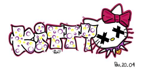 Hello Kitty Graffiti Art, Yk2 Drawings, Graffiti Hello Kitty, Schrift Design, Graffiti Words, Graffiti Lettering Fonts, Graffiti Doodles, Graffiti Writing, Kitty Drawing