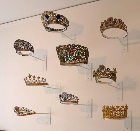 Antique French crown collection. Pageant Crown Display Ideas, Boutique Hotel Paris, Pageant Life, Invisible Crown, Crown Collection, Award Display, Pageant Crowns, Crown For Women, Crystal Tiaras