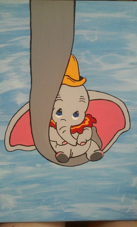 Dumbo Canvas Painting, Elephant Painting Canvas Easy, Dumbo Painting Easy, Disney Canvas Ideas, Disney Canvas Paintings Easy, Mom Painting Ideas On Canvas, Canvas Painting Ideas Disney, Cute Disney Paintings, Disney Acrylic Painting Easy