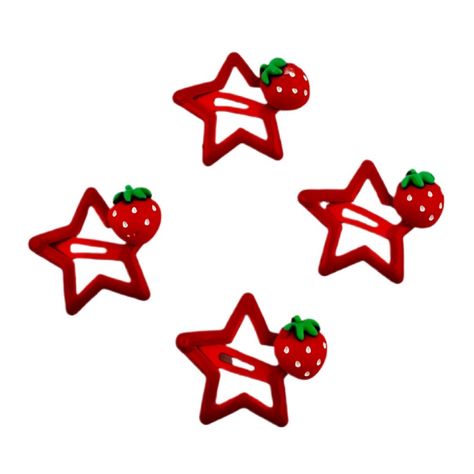 New Set Of 4 Strawberry Star Hair Clips. Bright Red Star Barrettes With Cute Strawberries. They Measure Approximately 1 1/4” X 1 1/4”. Brand New And Never Used. They’re Really Cute:) Strawberry Accessory, Star Hair Clips, Strawberry Hair Clip, Star Hairclips Aesthetic, Star Barrette, Strawberry Hairclips, Red Hair Clips, Strawberry Hair, Star Hair