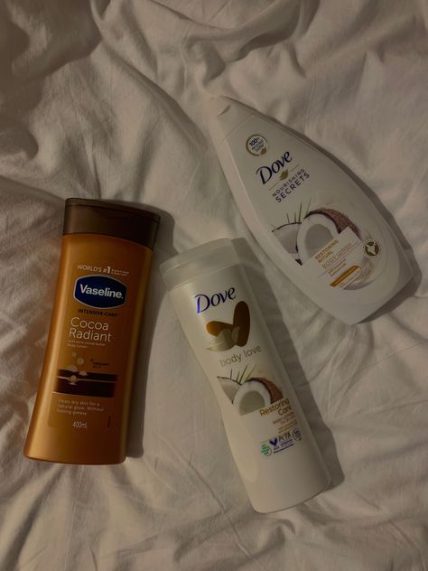 #aesthetic #coconut #dove #skincare #selfcare #vaseline #cocoa Dove Skincare Aesthetic, Dove Brand Aesthetic, Dove Coconut Lotion, Vaseline Body Wash, Indian Skincare Products Aesthetic, Dove Coconut Body Wash, Coconut Skin Care Products, Coconut Shower Products, Coconut Products Aesthetic