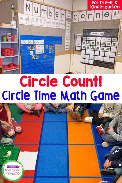 This Circle Time Counting Math Game is the perfect addition to your daily calendar time or number talks in Pre-K and Kindergarten! Circle Time Number Activities, Circle Time Math Games Preschool, Large Group Number Activities Preschool, Math And Numbers For Preschoolers, Counting In Kindergarten, Counting Lessons Kindergarten, Adding And Subtracting Activities Preschool, More Or Less Activity For Preschool, Number Circle Time Activities