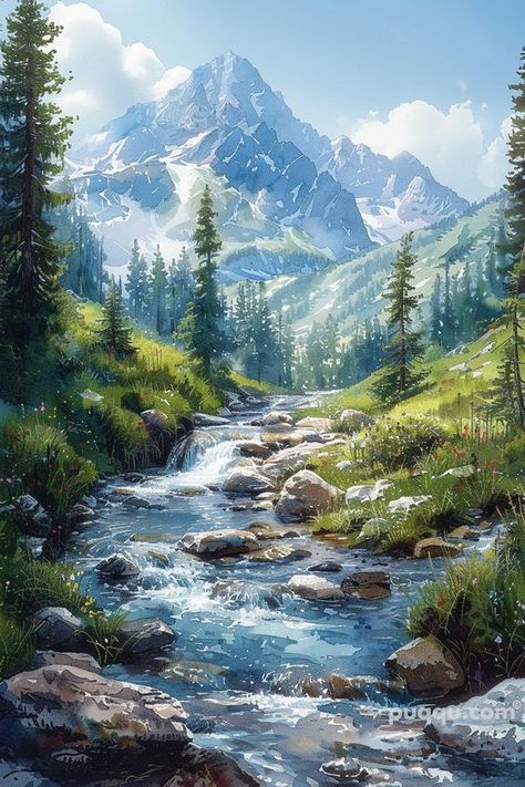 Creative Watercolor Painting Ideas - Get Inspired! - Puqqu Watercolor Painting Ideas, Creative Watercolor, Watercolor Paintings Nature, Magic Land, Mountain Landscape Painting, Landscape Art Painting, Beautiful Landscape Wallpaper, Night Painting, Landscape Wallpaper