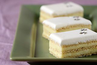 The Opera Cake Goes Lemon and Lavender - Dessert First Financier Cake, Lavender Dessert, Christmas Cookies Packaging, Tasty Cakes, Lithuanian Recipes, Opera Cake, Cupcake Decorating Tips, Cake Decorating Piping, Low Carb Baking