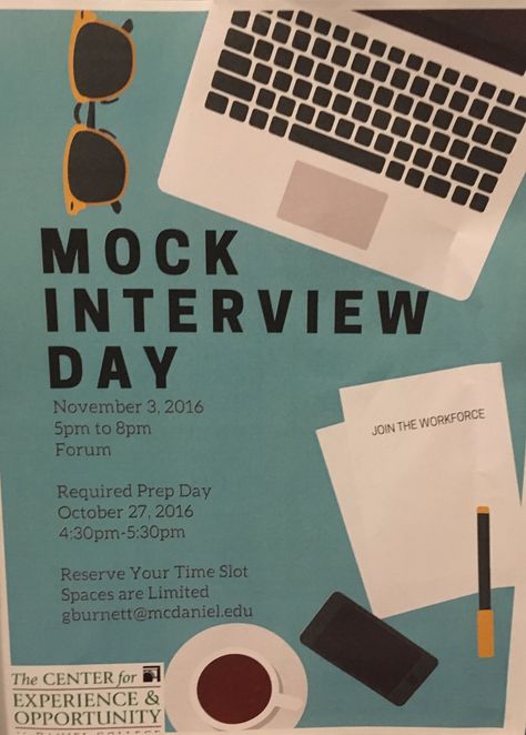 Through career development, community engagement, international programs and scholarship support, the CEO department works hard to help McDaniel students connect with future opportunities. One of their upcoming event is a Mock Interview Day on Thursday, November 3, 2016 from 5-8pm. This is a great chance for you to show the CEO department you appreciate them. Check out “STRAIGHT FROM THE SOURCE" on my wordpress blog to learn how to show them your appreciaiton! Interview Poster, Mcdaniel College, Mock Interview, College Event, Job Interview Questions, Community Engagement, November 3, Event Poster, Career Development