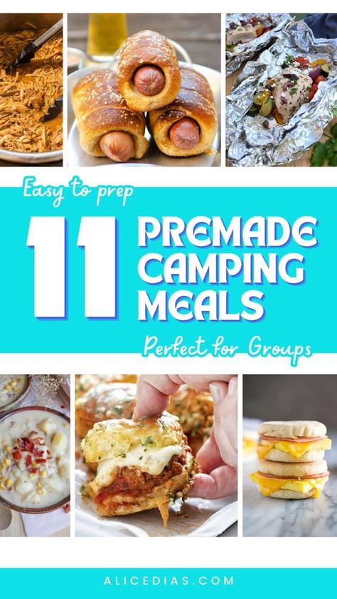 Make your next camping trip stress-free with these 11 premade meals perfect for groups. These easy-to-prepare recipes are designed to feed a crowd without the fuss. Save time and effort with these delicious options that are sure to keep everyone satisfied around the campfire. Make Ahead Backpacking Meals, Make Ahead Campfire Meals, Best Easy Camping Meals, Premade Camping Meals Breakfast, Camping Meals For 2 People, Cooler Meals For Travel, Easy Camping Breakfast Ideas Make Ahead, Make Ahead Camping Dinners, Cabin Camping Meals