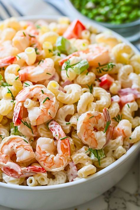 This shrimp pasta salad is a light and refreshing party-pleaser! Packed with tender shrimp, macaroni, and a tangy Dijon mustard dressing, it's always a hit. Shrimp Pasta Salad Recipes, Pasta Shrimp Salad, Cold Shrimp Pasta Salad, Pasta Salad With Shrimp, Dijon Mustard Dressing, Shrimp Macaroni Salad, Shrimp Macaroni, Nutritional Recipes, Shrimp Pasta Salad