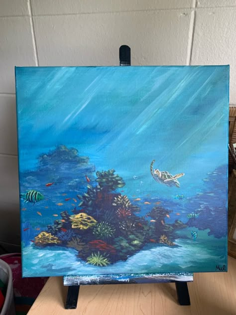 Big Ocean Painting, Coral Reef Painting Acrylics, Painting Ideas To Sell, Art Doodle Ideas, Coral Reef Painting, Reef Painting, Flora And Fauna Art, Aquarium Art, Craft Aesthetic