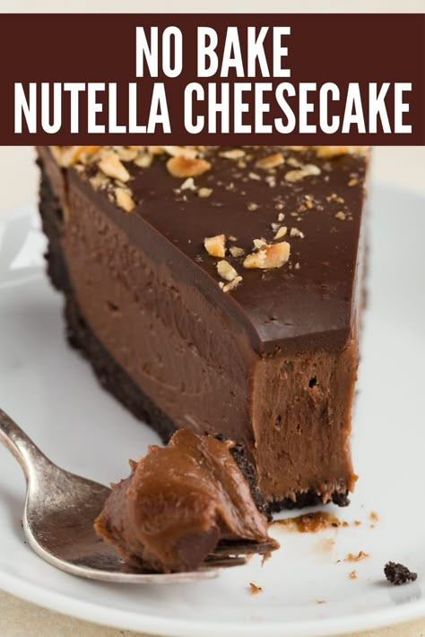 Ultra decadent and cream No Bake Nutella Cheesecake #nutella #cheesecake #nobake Nutella Ice Cream Recipe, Cake Ideas Chocolate, Cheesecake Nutella, Nutella Cheesecake Recipes, Flan Recipes, Chocolate Cake Ideas, No Bake Nutella Cheesecake, Nutella Ice Cream, Crumb Crust