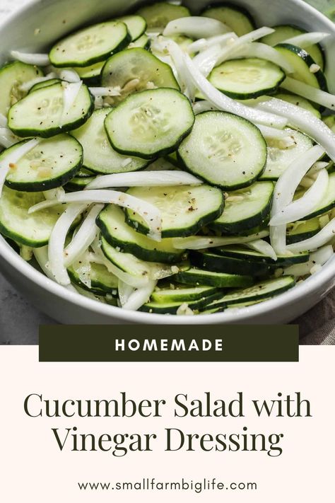 This quick and easy cucumber salad with vinegar dressing is a great side dish. It's a healthy vegetable option with onion, olive oil and apple cider vinegar. The cucumber and onion is marinated in a tangy and refreshing dressing for the perfect cold salad. Cucumber Apple Cider Vinegar, Cucumber Salad With Vinegar, Recipes With Rice Vinegar, Healthy Cucumber Salad, Cucumber Salad Dressing, Cucumber And Onion, Cucumber Onion Salad, Cucumber Salad Vinegar, Easy Cucumber Salad