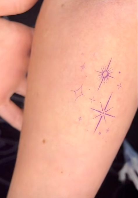 Twinkle Tattoo Design, Disney Sparkle Tattoo, Diamond Star Tattoo, Glitter Star Tattoo, Purple Star Tattoo, Disney Star Tattoo, Sparkle Back Tattoo, Red Sparkle Tattoo, Butterfly And Stars Tattoo