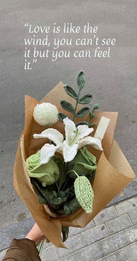 crochet flowers for friend Green Crochet Flower Bouquet, Green Crochet Flowers, Crochet Bunch Of Flowers, Green Crochet Bouquet, Crochet Greenery For Bouquet, Crochet Lily Bouquet, Crochet Bouquet Flowers Free Pattern, Crochet Bouquet Flowers, Easy Crochet Rose