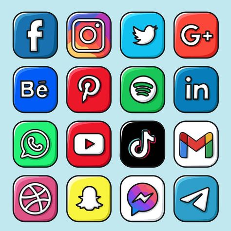 Social Media Visuals, Poster About Social Media, Social Media Cartoon, Social Media Doodle, Social Media Illustration, Social Media Stickers, Icons Social Media, App Drawings, Social Media Icons Vector