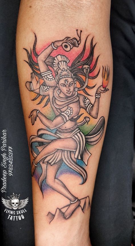 Flying Skull Tattoo Natraj Shiva Tattoo done by Pradeep Singh Parihar Shiva Nataraja Tattoo, Dancing Shiva Tattoo, Natraj Tattoo, Nataraja Tattoo Design, Nataraja Tattoo, Natraj Shiva, Shakti Tattoo, India Tattoo, Indian Tattoos