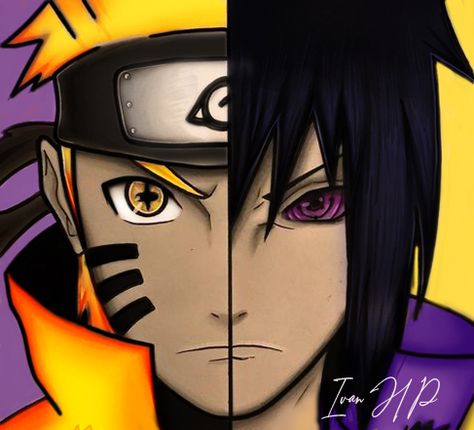 Naruto And Sasuke Half Face Drawing, Naruto And Sasuke Drawing Color, Half Naruto Half Sasuke, Naruto And Sasuke Half Face, Sasuke Uchiha Eyes, Sasuke Eternal Mangekyou Sharingan, Half Face Drawing, Sasuke Drawing, Kakashi Drawing