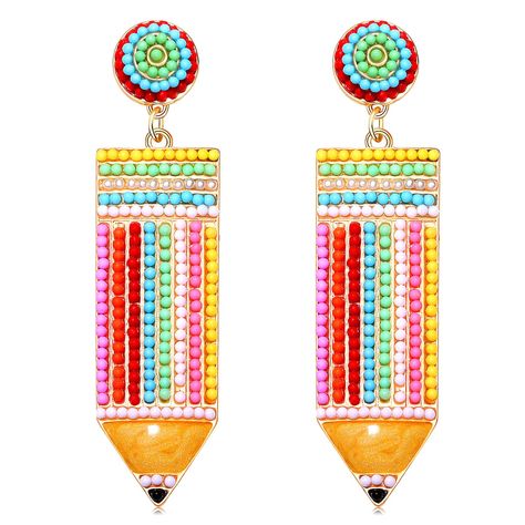 PRICES MAY VARY. ♥ Beaded Teacher Earrings -- To be more traditional (but not too boring) you have handmade pencil earrings, perfect for the first week of classes when you want to ease students into your fresh fashion sense. Features a pencil charm with colorful beads and rhinestone details, the unique luxury style makes you look a little more temperament. And now you can wear your teach pride on your ears ♥ Back To School Earrings -- Changing a student's score and life for the better -- teachin School Earrings, Pencil Earrings, Teacher Earrings, Book Earrings, Teacher Back To School, School Jewelry, Fresh Fashion, Earrings Beaded, Teacher Appreciation Gift