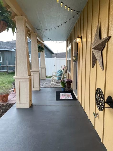 Painted Concrete Porch Floor | Hometalk Concrete Patio Paint Colors, Concrete Front Porch Ideas, Stoop Ideas, Front Porch Concrete Ideas, Homestead Plans, Painted Porch Floors, Concrete Front Porch, Paint Concrete Patio, Painting Front Porch Concrete