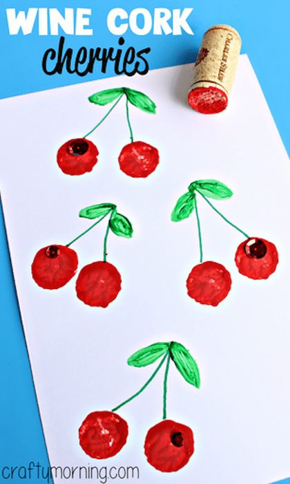 Fun Fruit Crafts for Kids Wine Cork Crafts, Cherry Craft, Cheap Art Projects, Fruit Crafts, Aktiviti Kanak-kanak, Easy Arts And Crafts, Aktivitas Montessori, Daycare Crafts, Seni Origami