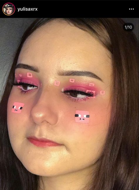 Minecraft makeup pig makeup pink makeup Pig Makeup Cute, Minecraft Makeup Looks, Pig Makeup Halloween, Minecraft Face Paint, Minecraft Makeup, Pixel Makeup, Pig Makeup, Pokemon Makeup, Costume Makeup Tutorial