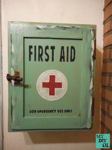 First Aid cupboard redo, by my DIY OL, featured on Funky Junk Interiors Home Pharmacy, Vintage Medical Cabinet, Pharmacy Cabinet, First Aid Cabinet, Vintage Medicine Cabinets, Medical Decor, Medical Cabinet, Cabinet Medical, Flea Market Flip