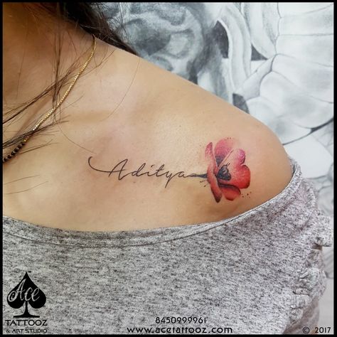 Female Tattoos, Name Flower Tattoo, Rosen Tattoo Frau, Name Tattoos For Moms, Baby Name Tattoos, Tattoos With Kids Names, Mommy Tattoos, Poppies Tattoo