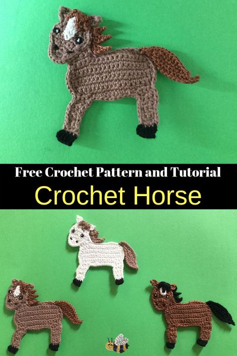 Crochet Horse Applique, Crochet Horse Pattern, Horse Tutorial, Horse Applique, Crochet Applique Patterns Free, Crochet Appliques, American Paint Horse, Crochet Hearts, Cat Applique