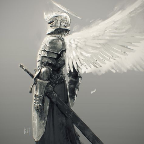 천사와 악마, Illustration Fantasy, Charcoal Drawings, Angel Warrior, Knight Art, Fantasy Armor, Armor Concept, Arte Fantasy, Fantasy Warrior