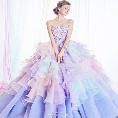 Love at first sight with this Kiyoko Hata pastel gown featuring delicately feminine embellishments! Pastel Gown, Wedding Dress Guide, Pretty Prom Dresses, Fairytale Dress, Wedding Dress Trends, Gorgeous Gowns, Quinceanera Dresses, Beautiful Gowns, Fancy Dresses