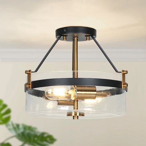 Lounge Lights, Modern Farmhouse Black, Gold Ceiling Light, Brass Ceiling Light, Gold Ceiling, Industrial Ceiling Lights, Foyer Lighting, Flush Mount Lights, Semi Flush Lighting