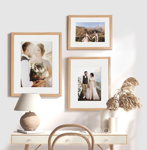 Two Picture Frames On The Wall, Wall Art Wedding Photos, Wedding Photos On Wall Display, Frames In Bedroom Wall Decor, Ideas To Display Wedding Photos At Home, Framed Wedding Pictures On Wall, Framed Wedding Photos Display, Photo Frame Ideas In Bedroom, Decorate With Wedding Photos