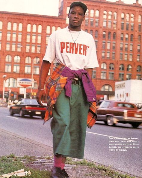 Jordan Page on Instagram: “"Funky Fall Fashion" from the September 1992 issue of The Source Magazine featuring a logo t-shirt by Pervert, plaid wool shirt with purple…” Jordan Page, 1990s Fashion 90s Style Men, Retro Editorial, 1990s Street Style, The Source Magazine, Funky Fall Fashion, Mode Hip Hop, 90s Rave Fashion, Source Magazine