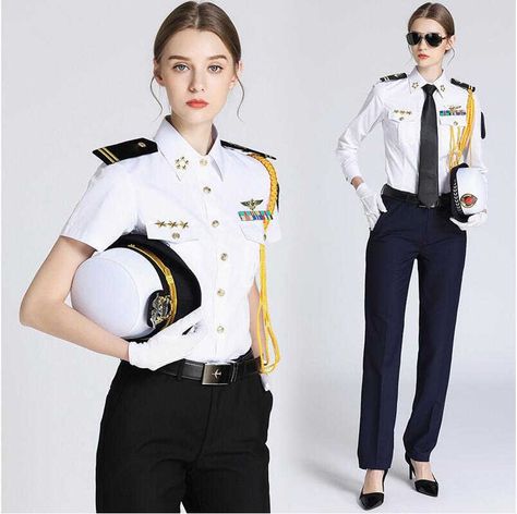 Captain Uniform, Security Uniforms, Pilot Costume, Flight Girls, Pilot Uniform, Women Wearing Ties, Pilot Shirt, Female Pilot, Uniform Shirt