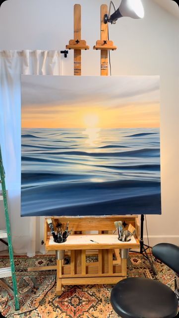 Canvas Waves Painting, Sunset Waves Painting, Oil Painting Seascape, Seascape Paintings Acrylic, Ocean Oil Painting, Waves Sunset, Waves Painting, Board Shop, Painting Courses