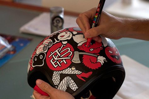 Custom Helmet Illustration on Behance Custom Bike Helmets, Helmet Illustration, Motorcycle Helmets Art, Custom Helmet Design, Bike Helmet Design, Airbrushed Helmets, Ducati Monster Custom, Custom Motorcycle Helmet, Custom Motorcycle Paint Jobs