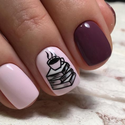 Nails With Book Designs, Nails Book Ideas, Book Lover Nails, Book Nail Designs, Book Nail Art Designs, Book Theme Nails, Book Themed Nails, Book Nails Designs, Book Inspired Nails