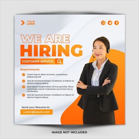 We Are Hiring Design, Hiring Design, Hiring Poster, Free Social Media Templates, Job Poster, Realtor Social Media, Types Of Social Media, Social Media Post Template, Job Vacancy