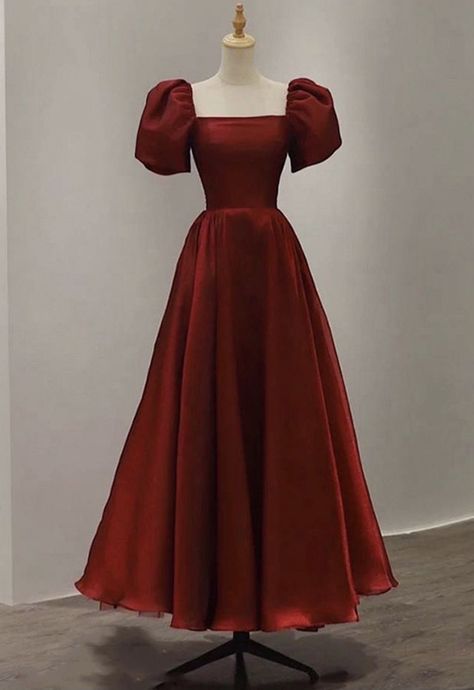 Satin Material Dress Ideas, Gown Models For Women, Christmas Frocks For Women, Red Dress Puffy Sleeves, Formal Simple Dress, Long Frocks For Women Party Wear, Gorget Dress Design, Party Frocks For Women, Pretty Dresses Elegant