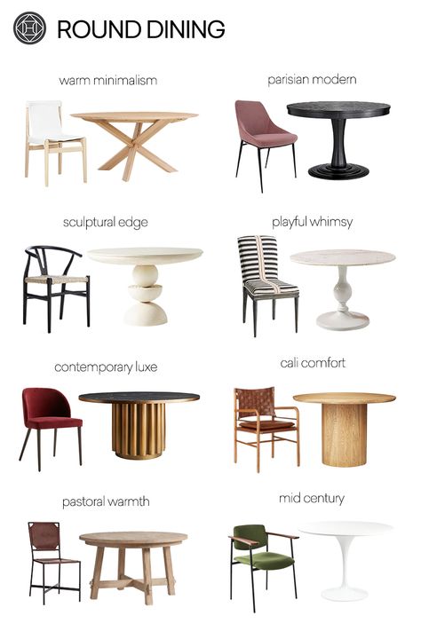 Our Favorite Dining Tables and Chairs for Every Style | Havenly Blog | Havenly Interior Design Blog Dining Room Design Round Table, Table Chairs Design, Modern Round Dining Room Table, Round Kitchen Table And Chairs, Formal Dining Room Sets, Small Table And Chairs, Round Table And Chairs, Round Dining Tables, Round Dining Room Table