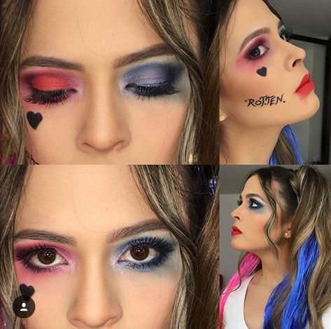 Harley Quinn Makeup Harley Quin Makeup Ideas, Kids Harley Quinn Makeup, Harley Quinn Makeup Kids, Harly Quinn Makeup Looks, Diy Harley Quinn Costume For Kids, Harely Quinn Makeup, Joker And Harley Quinn Makeup, Harley Queen Disfraz, Halloween Makeup Harley Quinn