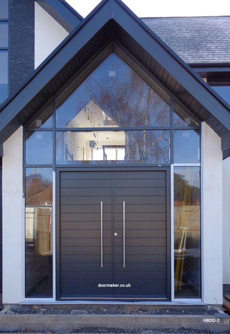 Contemporary Front Doors, oak iroko and other woods, Bespoke Doors Glass Front House Modern, Contemporary Porch Ideas Entrance, Modern Glass Porch Ideas Entrance, Modern Porches Ideas Entrance, Double Door House Entrance, Double Front Doors Modern, Front Entrance Extension, Porch On Bungalow, Glass Front House