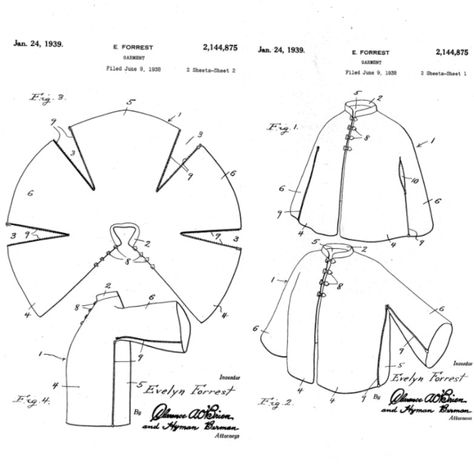 Sewing Jacket Pattern, Cape Sewing Pattern, Fashion Sewing Projects, Side Elevation, Perspective View, Women Summer Dresses, Patron Vintage, Flat Pattern, Cape Pattern