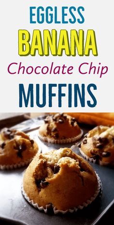 Eggless Banana Muffins, Banana Muffins With Chocolate Chips, Banana Choc Chip Muffins, Eggless Muffins, Egg Free Muffins, Muffins With Chocolate Chips, Choc Chip Muffins, Muffins With Chocolate, Egg Free Baking