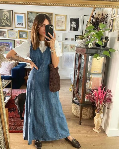 Maxi Dress Outfit 2024: Your Ultimate Guide to Stylish Long-Form Attire Summer Dress Outfits Modest, Fall Pinafore Dress, Why You Should Dress Modestly, Vintage Jean Dress Outfit, Wearing Dress In Winter, Denim Pinafore Dress Outfit Winter, Cute Outfits Dress Up, Styling A Dress For Fall, Denim Dress Maxi