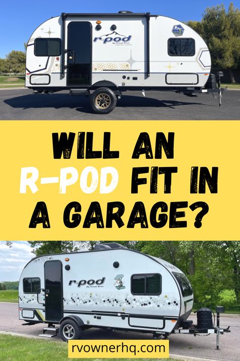 As the popularity of RVs continues to grow, more and more RVers are looking for versatile compact travel trailers like the Forest River R-Pod. As these lightweight stylish campers have all the same features as larger options, just in a more compact package. A common question though that many have about the R-Pod is if the trailer will fit in a garage. So can a Forest River R-Pod fit in a garage? Check out our blog post to find out! R Pod Camper, Rpod Camper, Pod Camper, Lightweight Campers, R Pod, Small Campers, Camping Stuff, Forest River, Travel Trailers